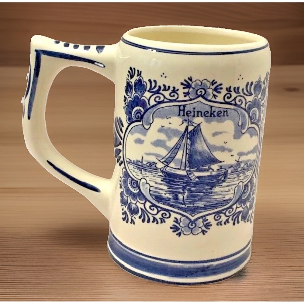 VTG Delft Mug Blue Hand Painted Windmill Cottage Shabby Coastal Decor Retro LRG - Picture 6 of 14